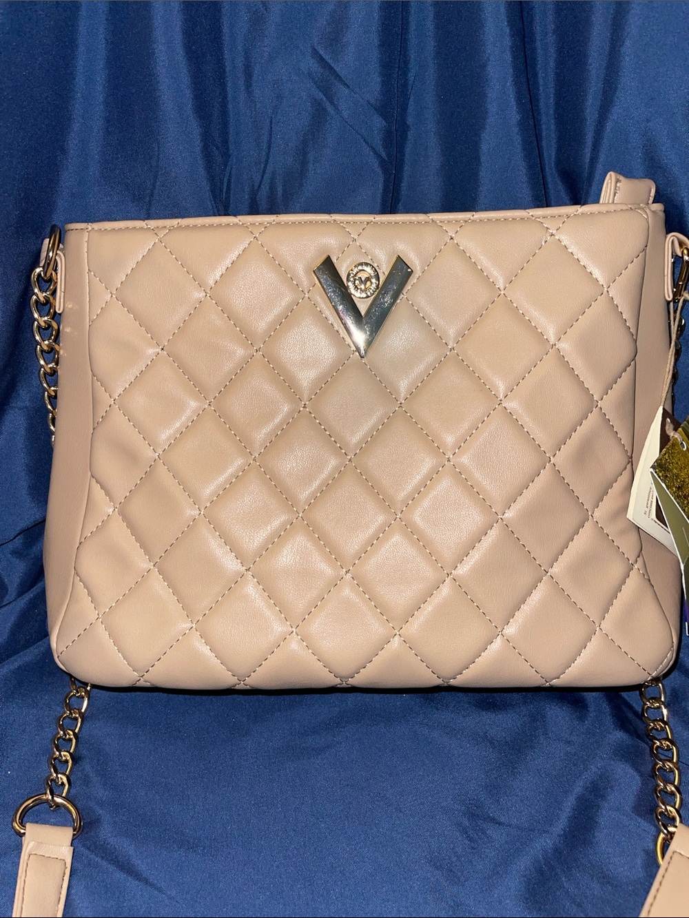 Orlandi Valentino Quilted Ivory Italian Leather Bag with Gold Hardware